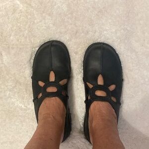 Dansko Black Mary Jane Clog with Floral Cutouts